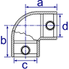 Interclamp 125R Reducing Two Way Elbow Tube Clamp Fitting - Technical Drawing 1
