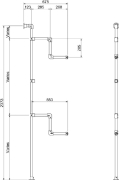 Technical image of a wall mount garment display constructed from Interclamp tube clamp fittings.